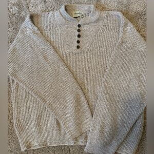 Vintage Eddie Bauer Men's Heather Beige Crewneck Henley Sweater